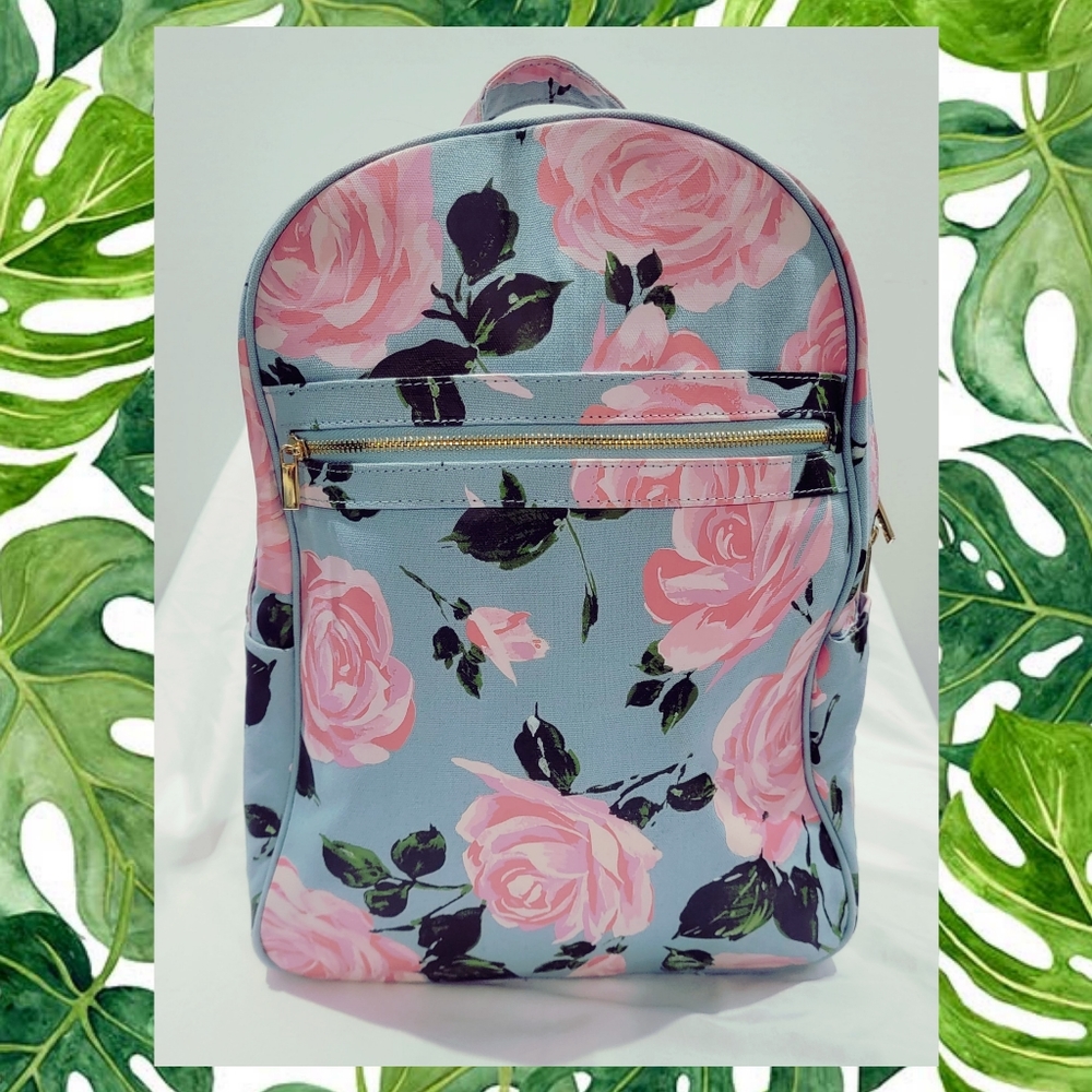 Baby Blue Pink Foral Backpack/Bookbag
